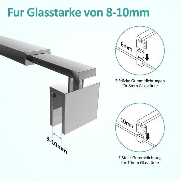 Walk-in-Dusche EMKE  Wandhalterung Duschwand Stabilisator Dusche Duschwand Stabilisierungsstange Edelstahl 700-1200mm Eckig