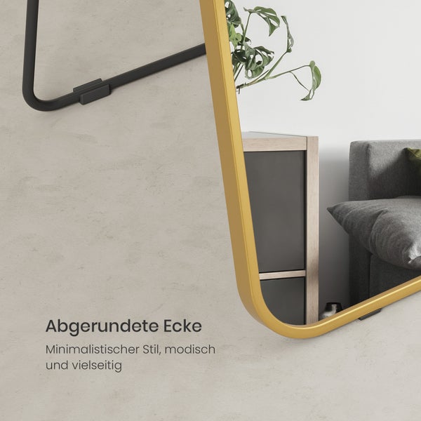 EMKE Bogen Standspiegel 140 x 40 cm, 2-in-1 Ganzkörperspiegel zum Aufstellen oder vertikalen Wandmontage, mit kupferfreiem und rostfreiem Spiegelglas, Aluminiumrahmen in Gold, ideal für Schlaf- und Ankleidezimmer
