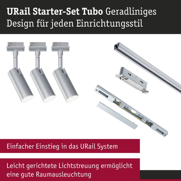 URail Schienenspot Tubo Starterset 3x237lm 3x4,5W 3000K 230V Chrom matt