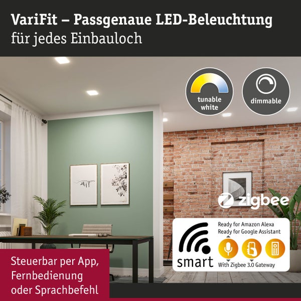 VariFit LED Einbaupanel Smart Home Zigbee 3.0 Veluna Edge IP44 eckig 160x160mm 15,5W 1000lm Tunable White Weiß dimmbar