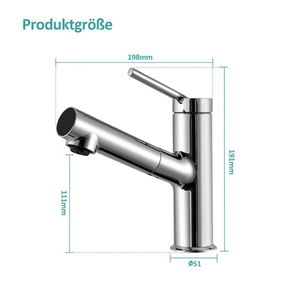 EMKE Küchenarmatur Wasserhahn – Edelstahl mit Temperaturanzeige, LED-Display, 60 cm Schlauch, Höhe 19,1 cm