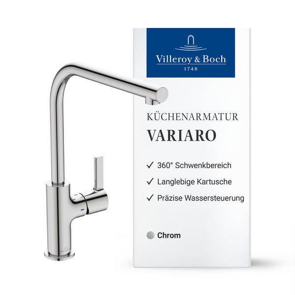Küchenarmatur mit dreiundsechzig Grad schwenkbarem Auslauf für maximale Flexibilität