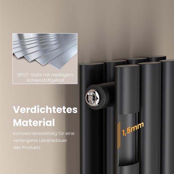 EMKE Badheizkörper 900×240 mm, Designheizkörper, Vertikal, Doppelrohr oval, 373W, Anthrazit, für Warmwasserbetrieb, für Bad, Zentralanschluss