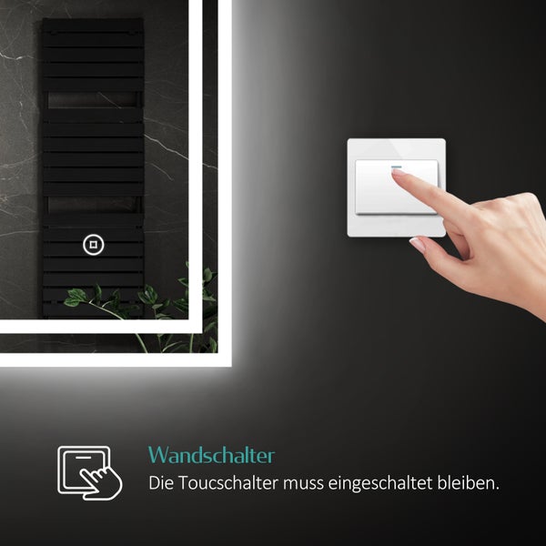 EMKE LED Badspiegel 70x50 cm, Spiegel mit Beleuchtung Kaltweiß, dimmbar & beschlagfrei, Touch-Schalter, Badezimmerspiegel IP44