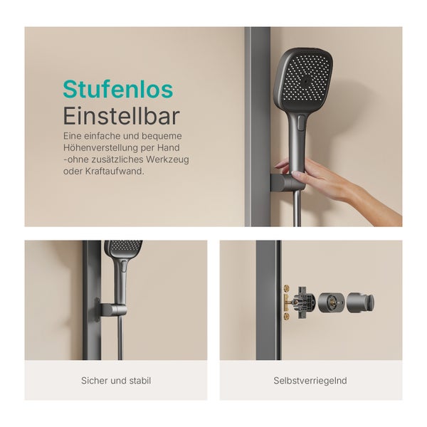 Duschstangenset mit stufenloser Einstellung und Selbstverriegelung