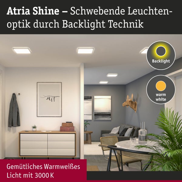 LED Panel Atria Shine Backlight IP44 eckig 293x293mm 16W 1600lm 3000K Weiß