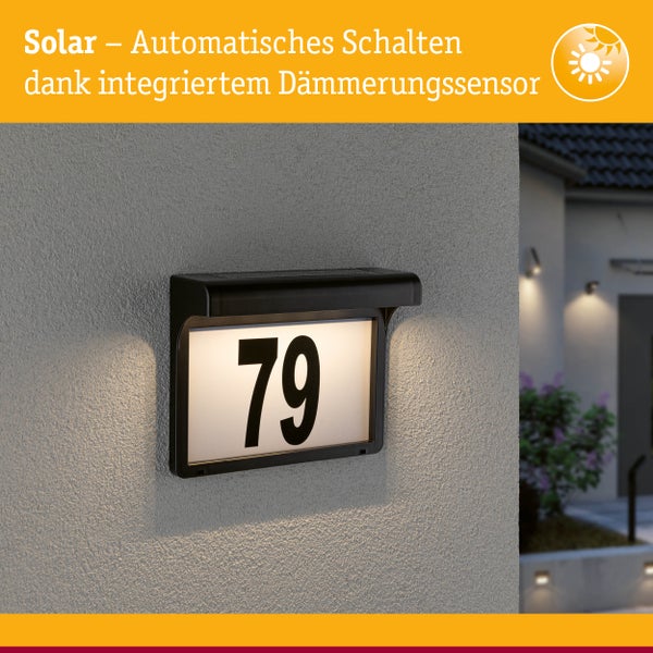 Solar LED Hausnummernleuchte Dayton II IP44 3000K 2lm Schwarz
