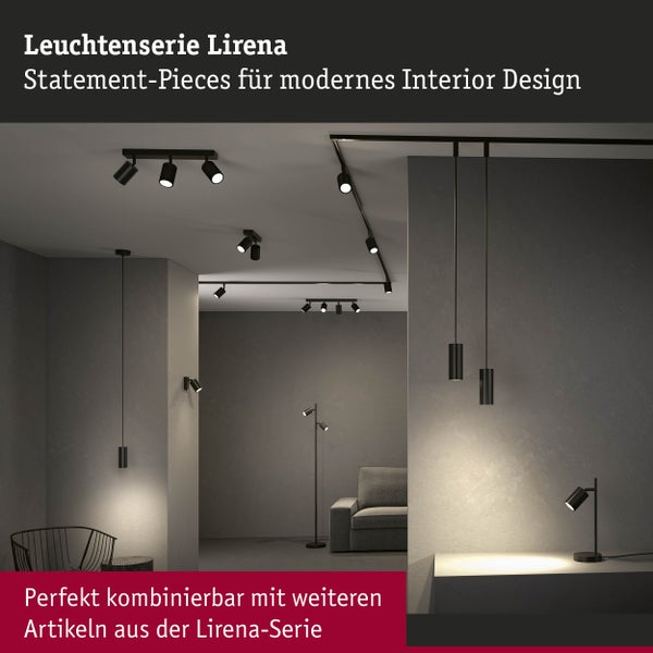Mehrere Lampen der Leuchtenserie Lirena in einem modernen Interieur mit Deckenleuchten, Pendelleuchten, Stehleuchten und Tischleuchten.