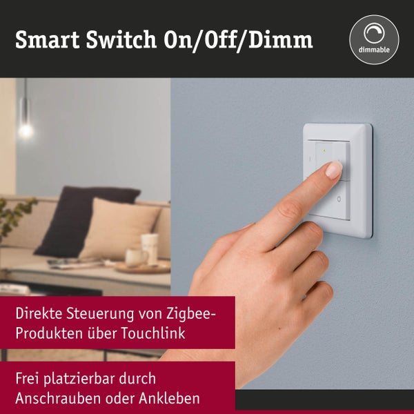 Szene mit einem Smart Switch zur Steuerung von Zigbee Produkten an der Wand