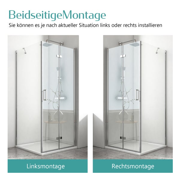 EMKE Duschkabine 90x90cm Duschabtrennung 6mm ESG klares Sicherheitsglas Falttür Duschtür mit Seitenwand Höhe: 195cm