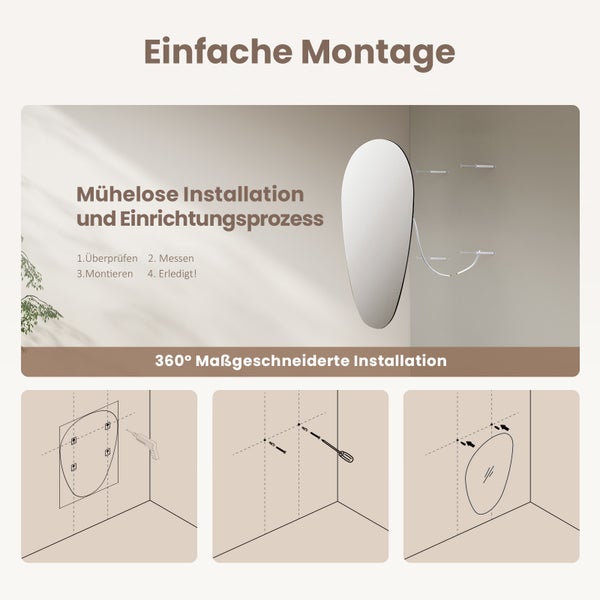 EMKE Asymmetrischer Badspiegel 60x45 cm, Ovaler Wandspiegel Modern, Badezimmer Spiegel für Schlafzimmer & Flur