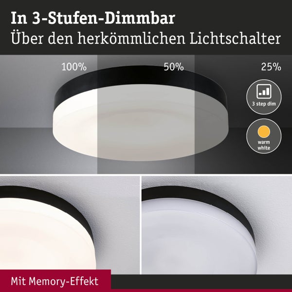 LED Deckenleuchte 3-Step-Dim Amalie 2700K 1000lm 230V 16W dimmbar Schwarz matt