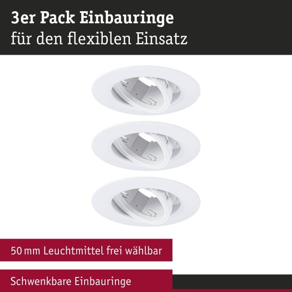 Einbauleuchte 3er-Set schwenkbar rund 90mm 30° GU10 max. 3x10W 230V dimmbar Weiß