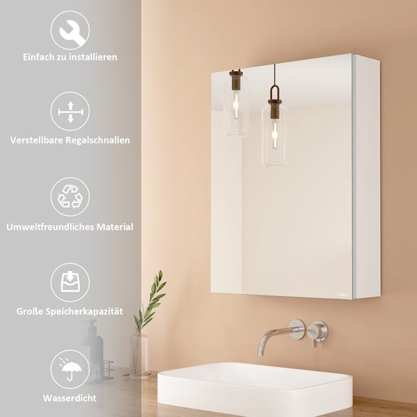 EMKE Spiegelschrank, 1-Türig,  50x65 cm, Badschrank mit doppelseitigen Spiegeltüren, weiß