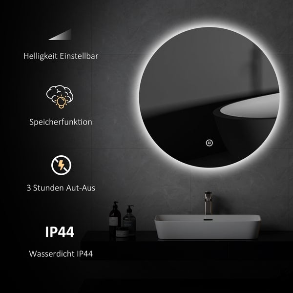 Runder Badspiegel mit LED-Beleuchtung und IP44 Wasserdichtigkeit