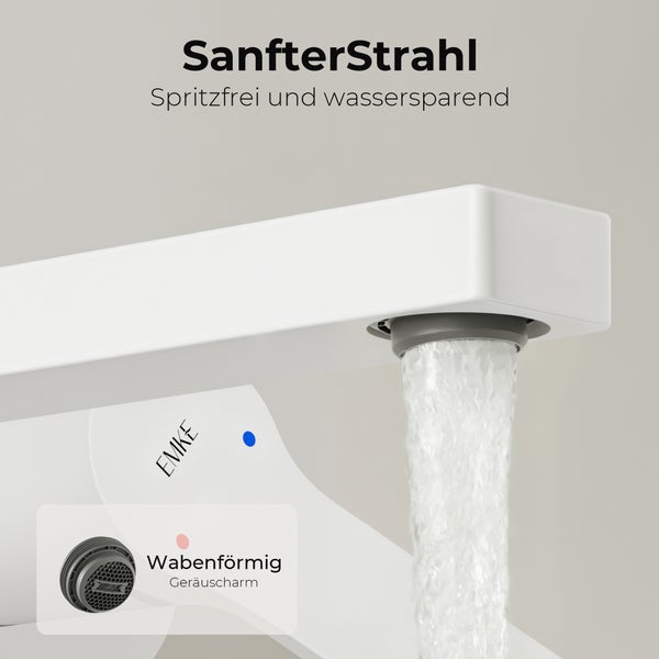 EMKE Unterputz Waschtischarmatur, 2-Loch Wandmontage mit Luftsprudler, Einhebelmischer für Waschbecken und Badewanne, L 215 x H 210 x Ø 17 mm, Weiß