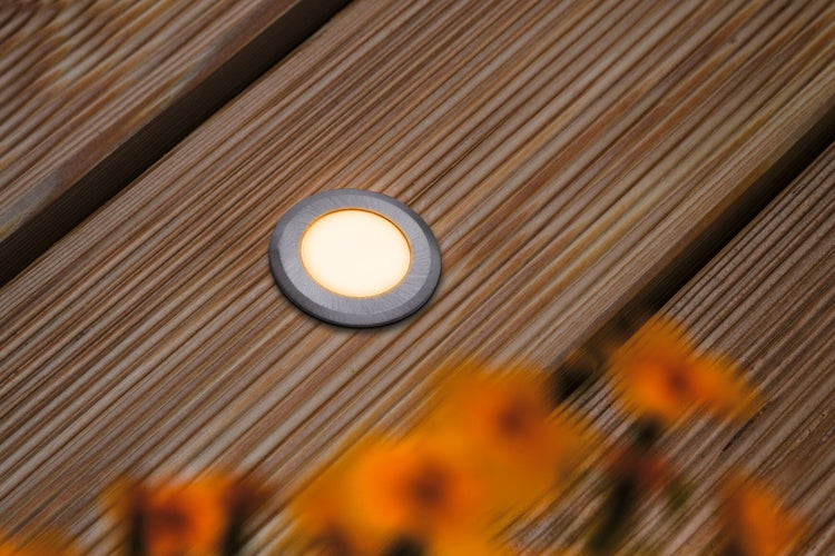 LED Bodeneinbauleuchte Goldlicht insektenfreundlich IP67 rund 50mm 2200K 2,2W 60lm 230V Alu Kunststoff, Metall