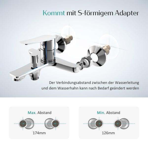 EMKE Aufputz-Badewannenarmatur für zwei Abnahmestellen  Einhebelmischer, Wannenarmatur, Wasserhahn, Chrom