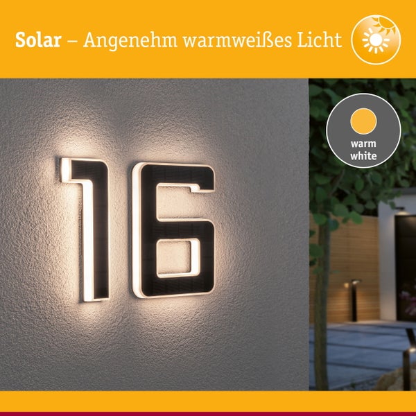 Set Solar LED Hausnummernleuchte inkl. wechselbarer Akku Nummer 16 3000K 2x6lm 2x0,2W Schwarz