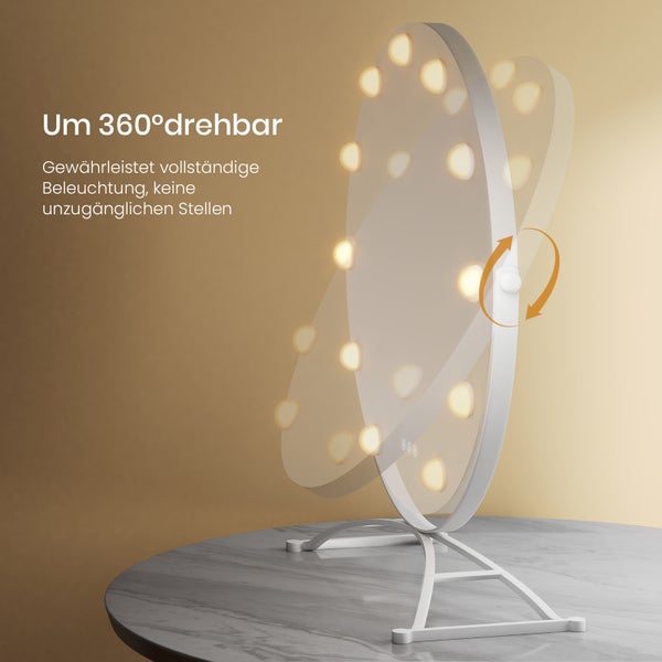 Ein um 360 Grad drehbarer, beleuchteter Spiegel ermöglicht eine vollständige Ausleuchtung ohne unzugängliche Stellen.