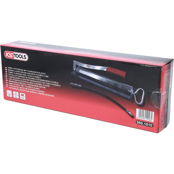 KS Tools Hebel Fettpresse mit flexiblem Schlauch in der Produktverpackung