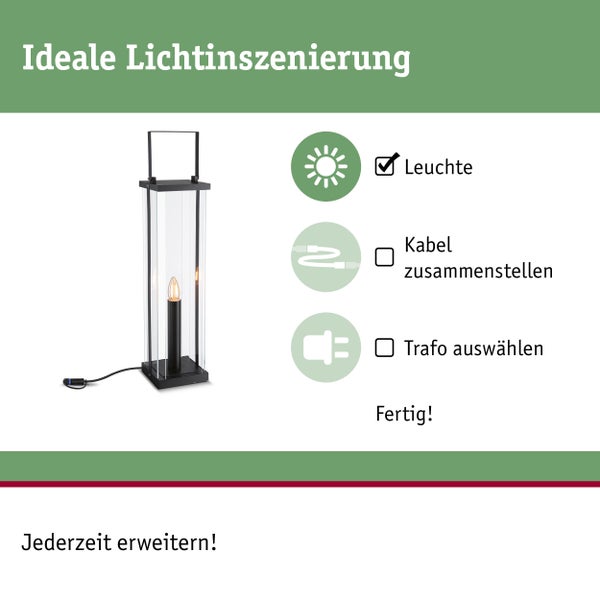Dekorative Aussenleuchte mit LED Leuchtmittel, Kabel und Stecksystem