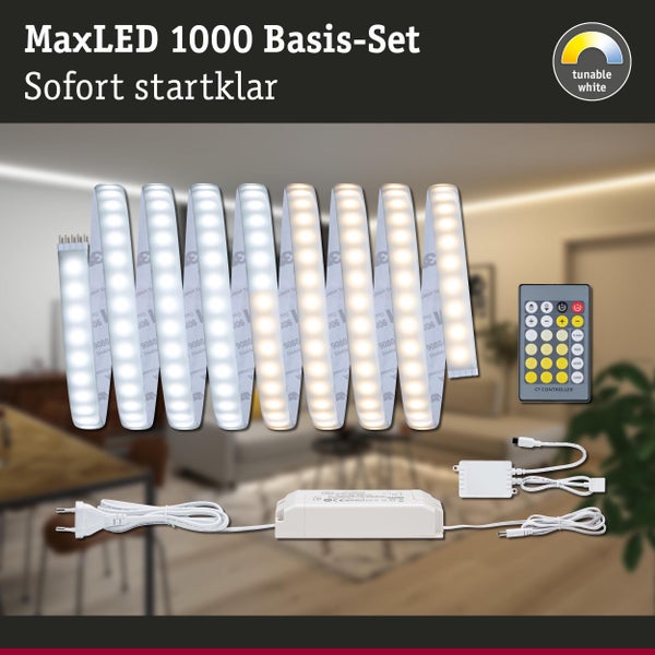 MaxLED 1000 Basis-Set mit tunable white Lichtleisten, Netzteil und Fernbedienung