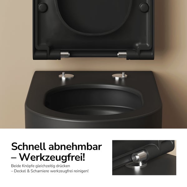 Schwarze Toilette mit abnehmbarem Toilettensitz