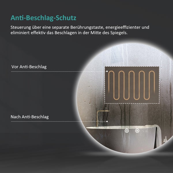 Demonstration des Anti-Beschlag-Schutzes mit Spiegel vor und nach der Aktivierung