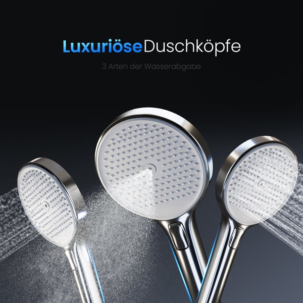 EMKE Duschsystem 3 in 1 Regendusche Set mit Kopfbrause, Handbrause und Wasserhahn, Modernes Duscharmatur Set für Badezimmer, Chrom