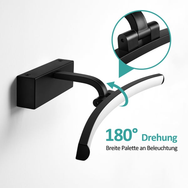 EMKE LED Spiegelleuchte Spiegellampen für das bad spiegelleuchte badezimmer 40cm 180° drehbar spiegelleuchte led BadSpiegelschrank Beleuchtung 4000K Schwarz