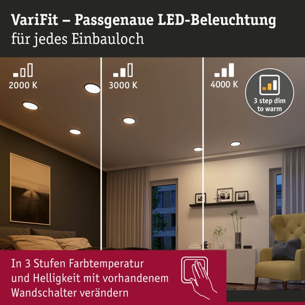 VariFit LED Einbaupanel Dim to Warm Areo IP44 rund 175mm 13W 1200lm 3 Step Dim to warm Schwarz dimmbar