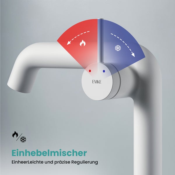 EMKE Einhebel-Waschtischarmatur, Badarmaturen, Waschbecken Armatur - Schweizer Design, Minimalistisches Design，G3/8, Wassersparend, Korrosionsschutz, Warm- & Kaltwasser, Bleifreies Messing, Pflegeleicht, Weiß Matt