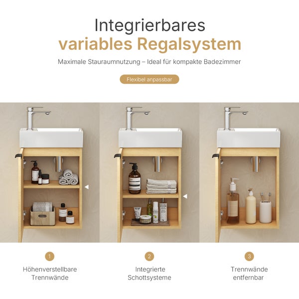 Variabler Waschtischunterschrank mit verstellbaren Trennwänden zur optimalen Raumnutzung im Badezimmer