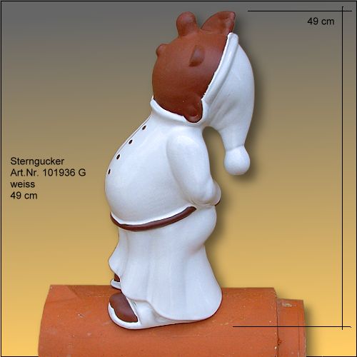 Sterngucker Firstfigur aus Keramik in Weiß und Braun, 49 Zentimeter hoch.