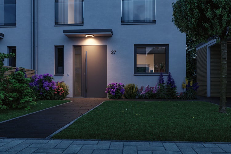LED Deckenleuchte Smart Home Zigbee 3.0 Circula Dämmerungssensor insektenfreundlich IP44 rund 320mm Tunable Warm 14W 880lm 230V Anthrazit Kunststoff