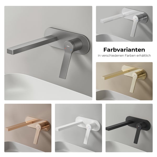 EMKE Unterputz Waschtischarmatur, 2-Loch Wandmontage mit Luftsprudler, Einhebelmischer für Waschbecken und Badewanne, L 215 x H 210 x Ø 17 mm, Anthrazit