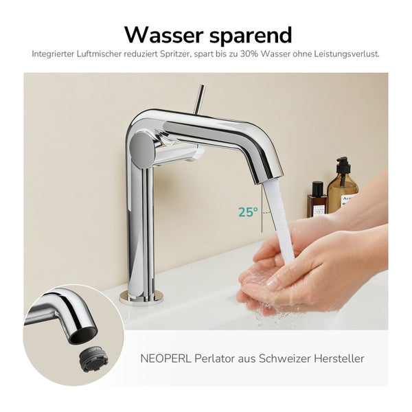 Wasserhahn mit Neoperl Perlator und wassersparender Funktion im Badezimmer