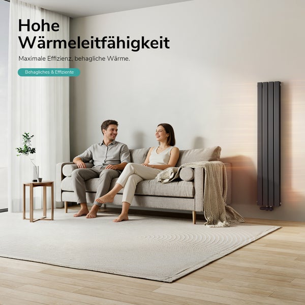 EMKE Designheizkörper 160×30 cm, Ventilheizkörper Vertikal, Doppellagig, Anschluss Beidseitig unten,  889 W,  Schwarz