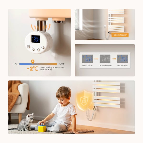 EMKE Elektrischer Design-Heizkörper 132×60 cm, 800 W, WiFi, 5 Modi, Raumtemperatursensor & Zeitsteuerung, intelligenter Heizkörper mit Thermostat & Kindersicherung, Weiß, Badheizkörper