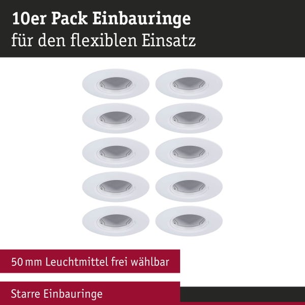 Einbauleuchte 10er-Set starr rund 90mm GU10 max. 10x10W 230V dimmbar Weiß