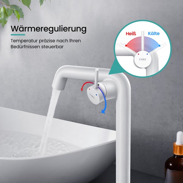 EMKE Einhebel-Waschtischarmatur, Badarmaturen, Waschbecken Armatur - Schweizer Design，G3/8, Wassersparend, Korrosionsschutz, Warm- & Kaltwasser, Bleifreies Messing,332x220x76mm,Weiß Matt
