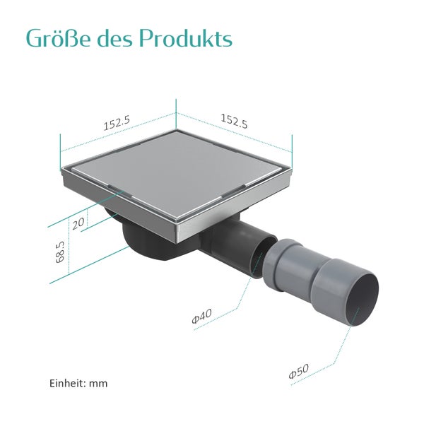 EMKE Duschrinne Quadratischer Bodenablauf 2 in 1 Komplettset Edelstahl Duschrinne mit Bodenablaufabdeckung,Geruchsstop und Haarsieb Randablauf Chrom