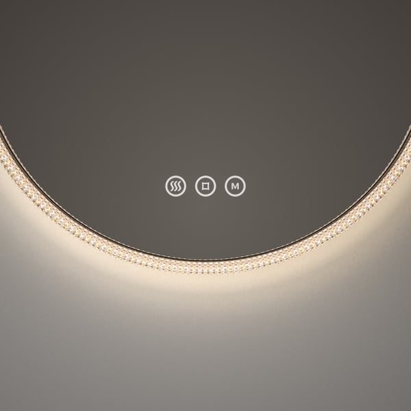 Detailansicht eines Spiegels mit Heizungssymbol, Lichtschaltersymbol und Memoryfunktion.