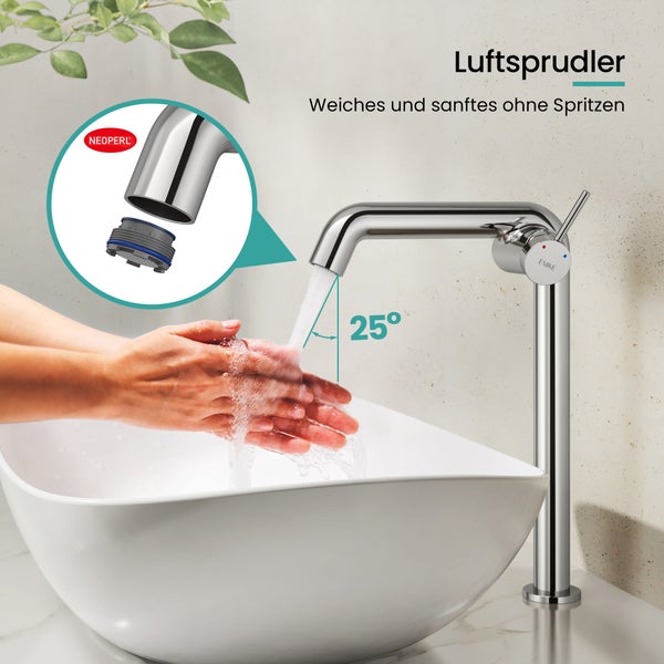 EMKE Einhebel-Waschtischarmatur, Badarmaturen, Waschbecken Armatur - Schweizer Design，G3/8, Wassersparend, Korrosionsschutz, Warm- & Kaltwasser, Bleifreies Messing,332x220x76mm,Chrom