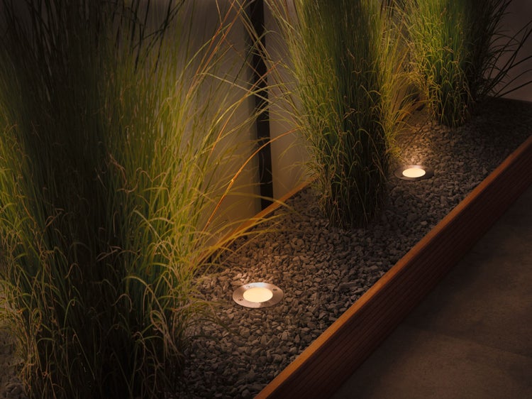 LED Bodeneinbauleuchte Goldlicht insektenfreundlich IP65 zylindrisch 110mm 2200K 4,3W 320lm 230V Edelstahl gebürstet Edelstahl, Kunststoff