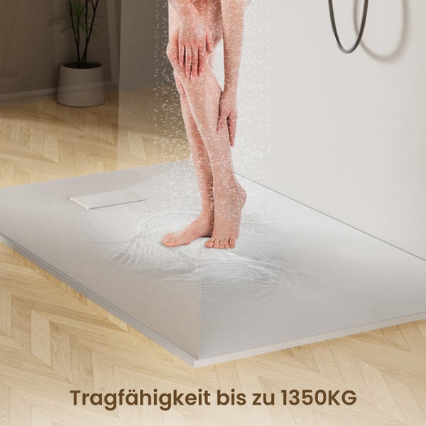 EMKE Duschwanne 120x90cm Flach, Rechteckig, Anti-Rutsch, Zuschneidbare SMC Duschtasse, Weiß