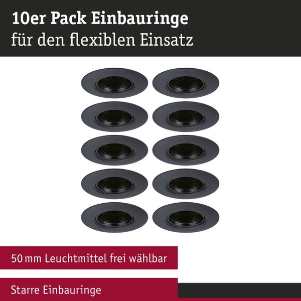Einbauleuchte 10er-Set starr rund 90mm GU10 max. 10x10W 230V dimmbar Schwarz