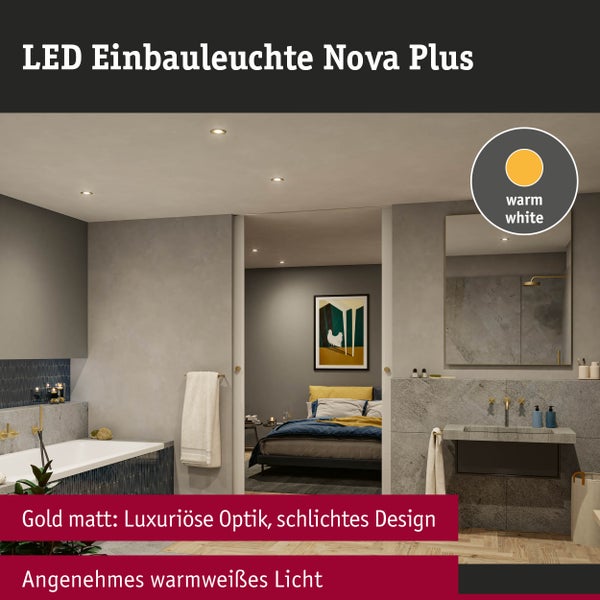 LED Einbauleuchte Nova Plus 3er-Set IP65 rund 93mm 30° GU10 3x6W 3x460lm 230V dimmbar 2700K Gold matt