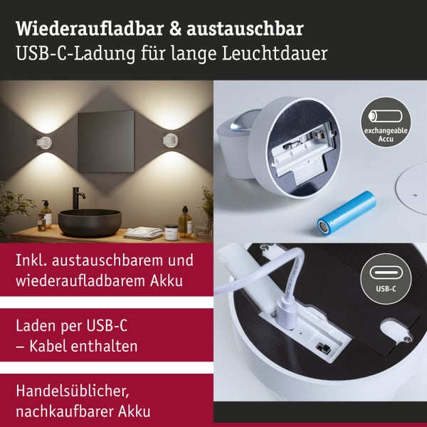 Wandleuchte mit wiederaufladbarem Akku und USB-C-Ladeanschluss